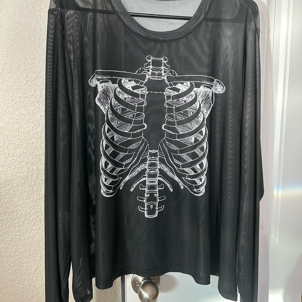 Black Sheer Skeleton Print Top